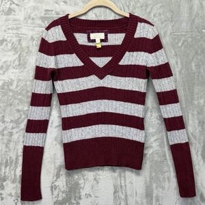 Y2K American Eagle V Neck Ribbed Pullover Sweater Varsity Striped Preppy Size‎ M